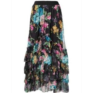 Zimmermann Silk Maxi Skirt  Tiered Ruffled Romantic Cottage Spring Floral XS